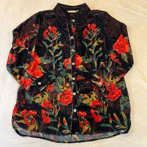 Soft Surroundings Jardim Velvet Shirt, Size L, Black Floral